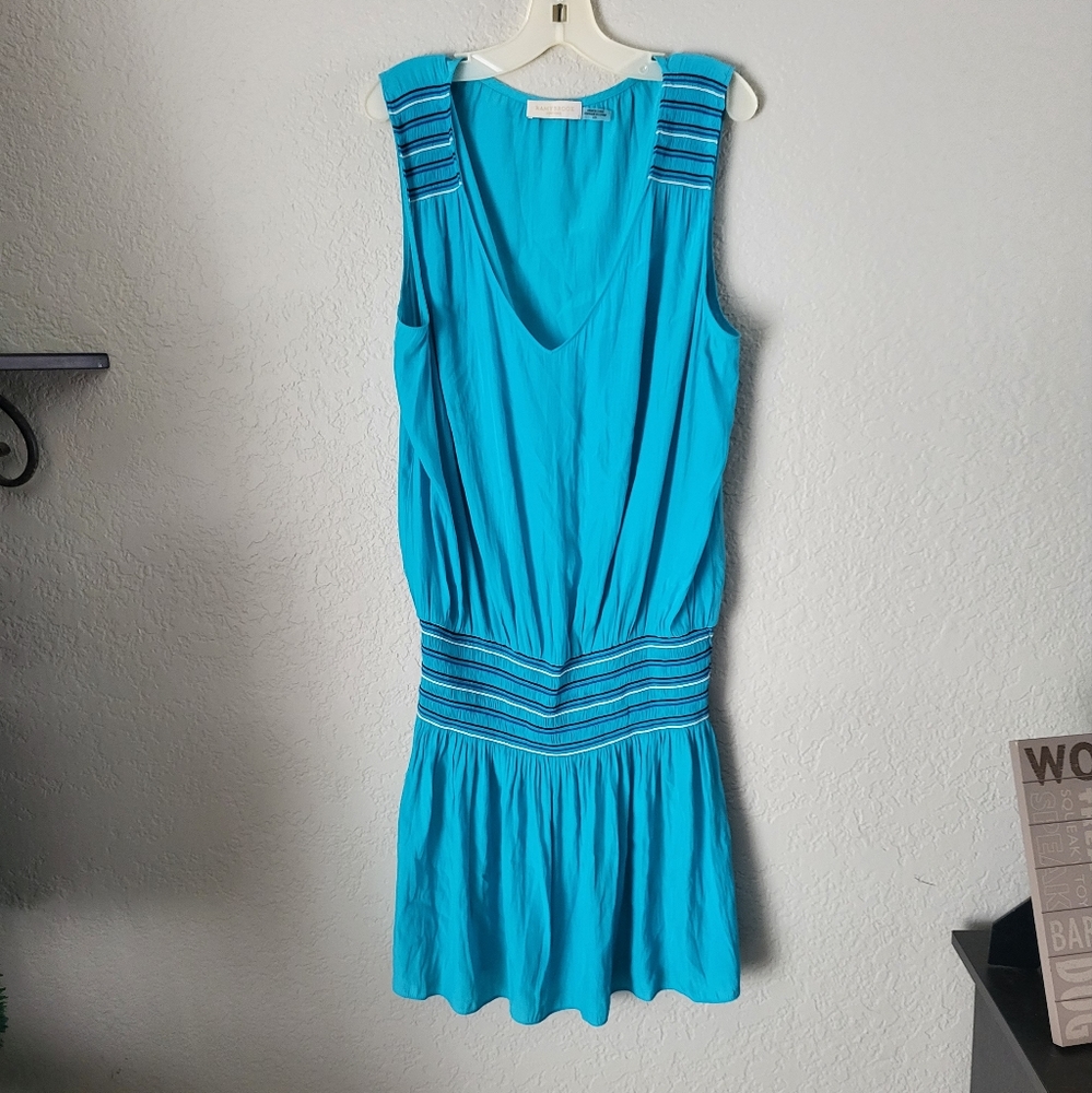 Ramy Brook Dany VNeck Sleeveless Embroidered Mini Dress Smocked Drop Waist Large - Picture 2 of 11